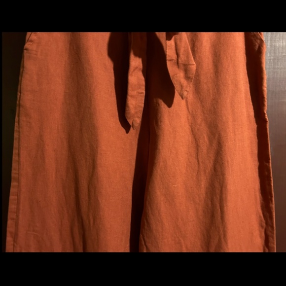 NWOT Urban Outfitters Linen Tie Front Wide Leg Cropped Pants Rust Orange Size M - Picture 5 of 15